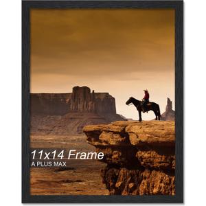 A PLUS MAX 11x14 Picture Frame, Black Engineered Wood Frame for 11 x 14 Inch Picture Poster Photo, Light Weight 11 by 14 Frame with Wood-grain for Wall - 1 Pack/Black/11 x14