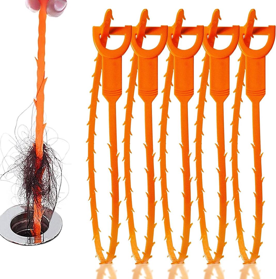 5 Pack 25inch Drain clog remover, Snake Drain Cleaner Hair Clog Remover tool, Shower kitchen sinks and bathtubs, sink snake, hair toilets sewer pipe drain cleaning tools.
