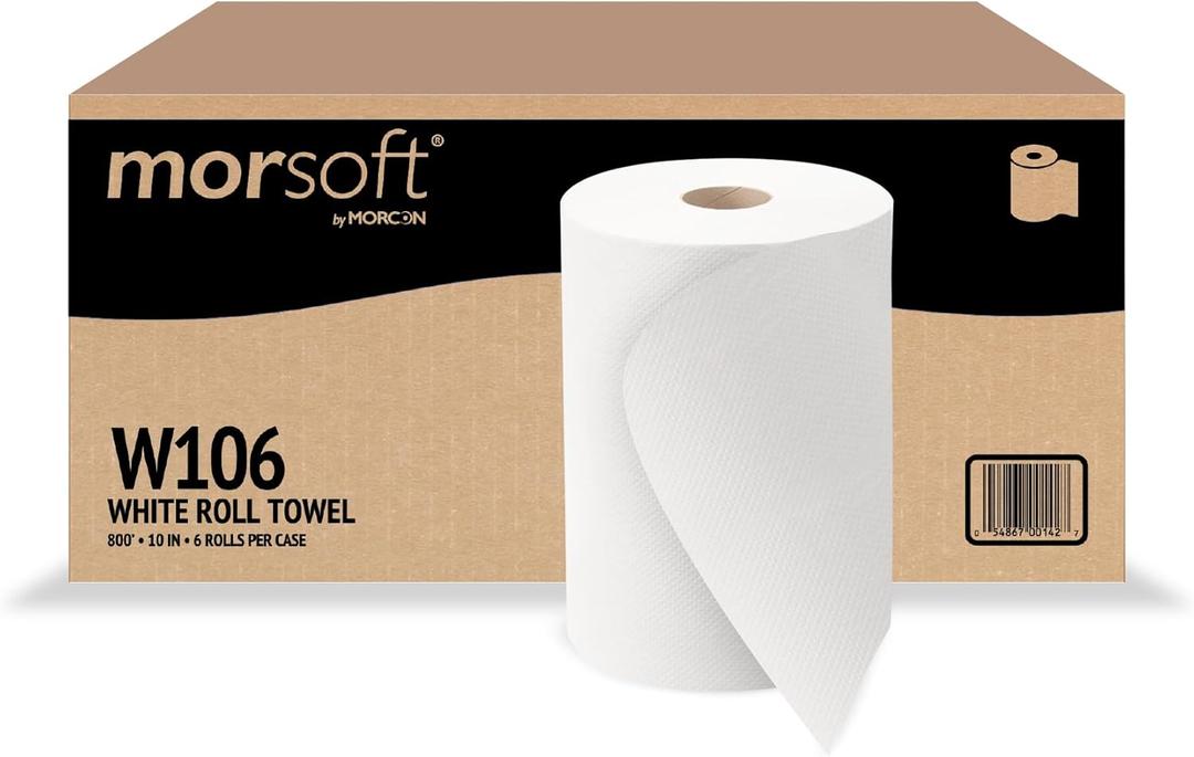 Morsoft by Morcon W106 Paper Towel Dispenser Refill, 10 Inch Roll, White, 100% Recycled Fiber, 10 x 800ft, 6 Rolls, Ideal Paper Towel Rolls for Dispenser