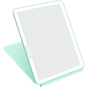 deweisn Folding Travel Mirror Lighted Makeup Mirror with 72 LEDs 3 Colors Light Modes, USB Rechargable, Portable, Ultra Thin, CompactVanity Mirror with Touch Screen Dimming for Cosmetic (Green)
