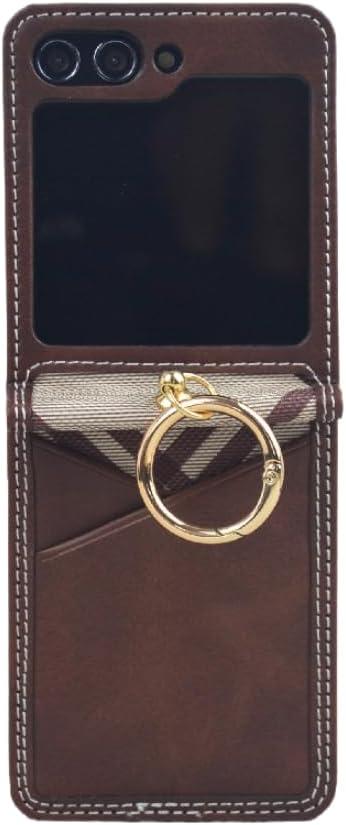 for Samsung Galaxy Z Flip 6 Slim Case,with Hinge Protection Leather Protective Cover with Ring Shockproof Full Body Protector(Z Flip6,Brown)