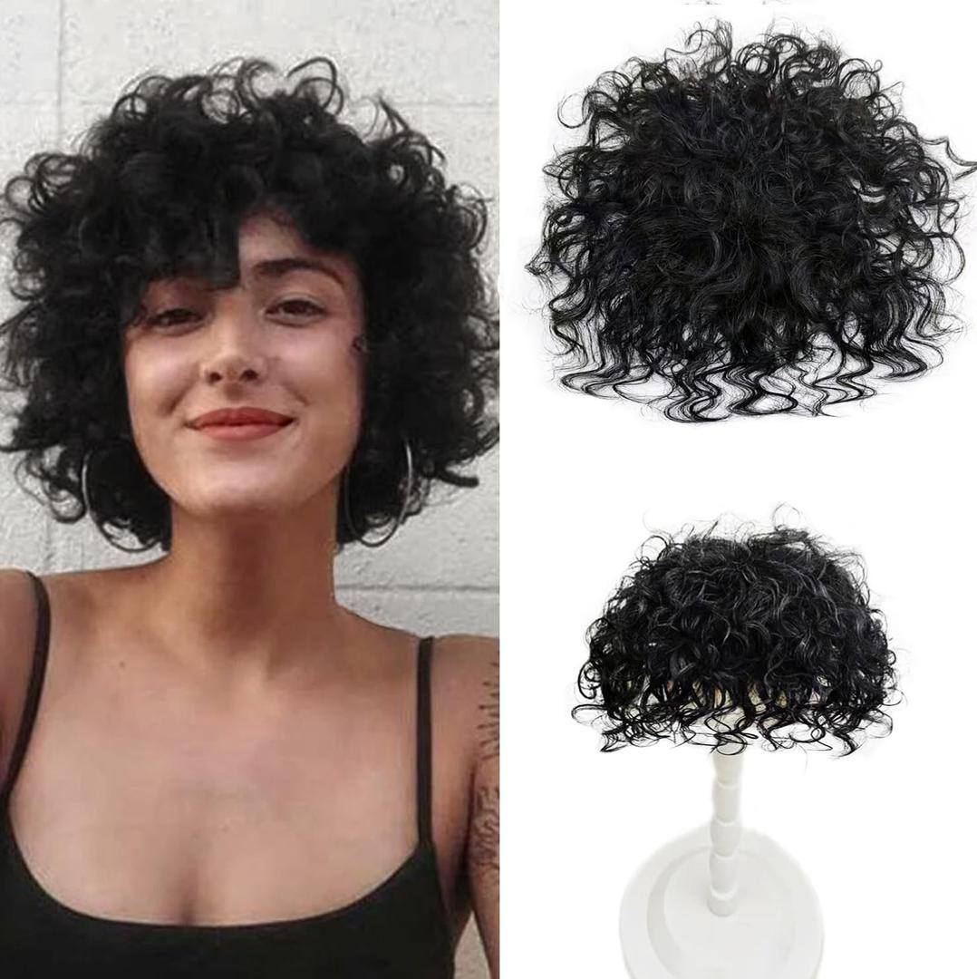 Breathable Elastic Curly Wave Human Hair Topper Clip in Silktop Topper Replacement Hair Pieces for Women with Thinning Hair Add Volume Dark Brown