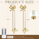 SiliFine 2 Set Gold Bow Sconces Wall Candle Holder with Battery Operated Flameless Candles and Remote Control 16.5 Inches Vintage French Metal Bow Sconces for Hallway Wedding Home Decor