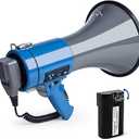 50 Watt Megaphone Bullhorn with Detachable Microphone, 240s Recording and Siren - Perfect for Indoor/Outdoor Sporting Events and Crowd Control (Blue)