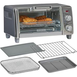 BLACK+DECKER Crisp 'N Bake Air Fry Countertop Convection Toaster Oven, Medium Capacity, 4-Slice, 5-in-1, Fits 9 Pizza, 30-Min Timer, Bake, Broil, Air Fry, Toast, Keep Warm, Stainless Steel