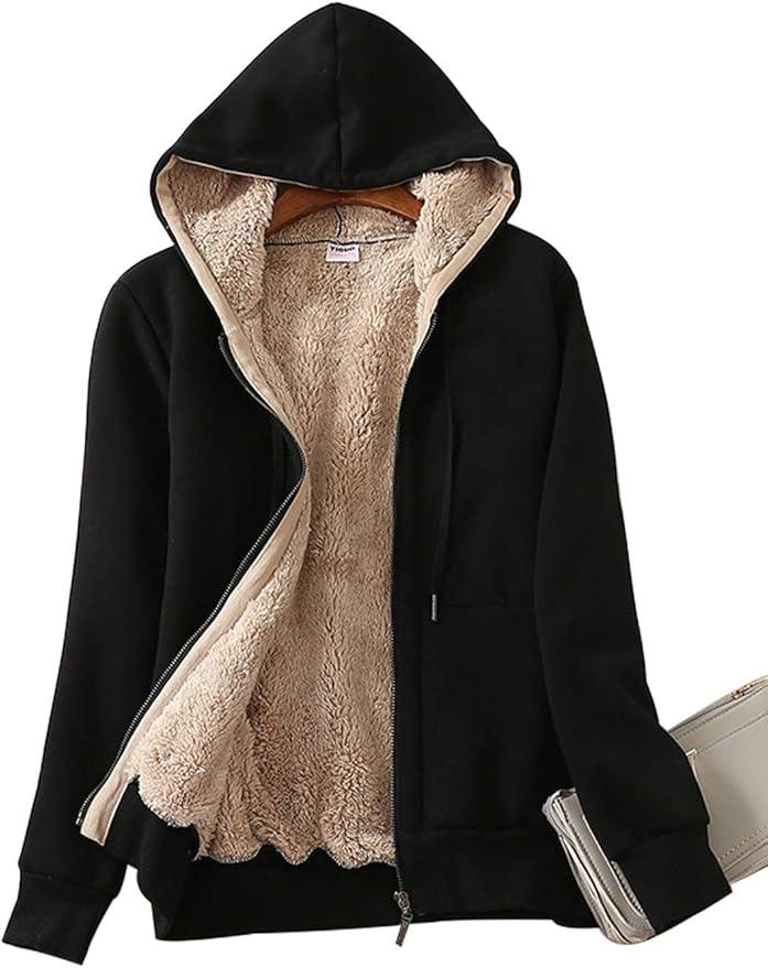 Yeokou Women's Casual Full Zip Up Sherpa Lined Hoodie Sweatshirt Jacket Coat XL