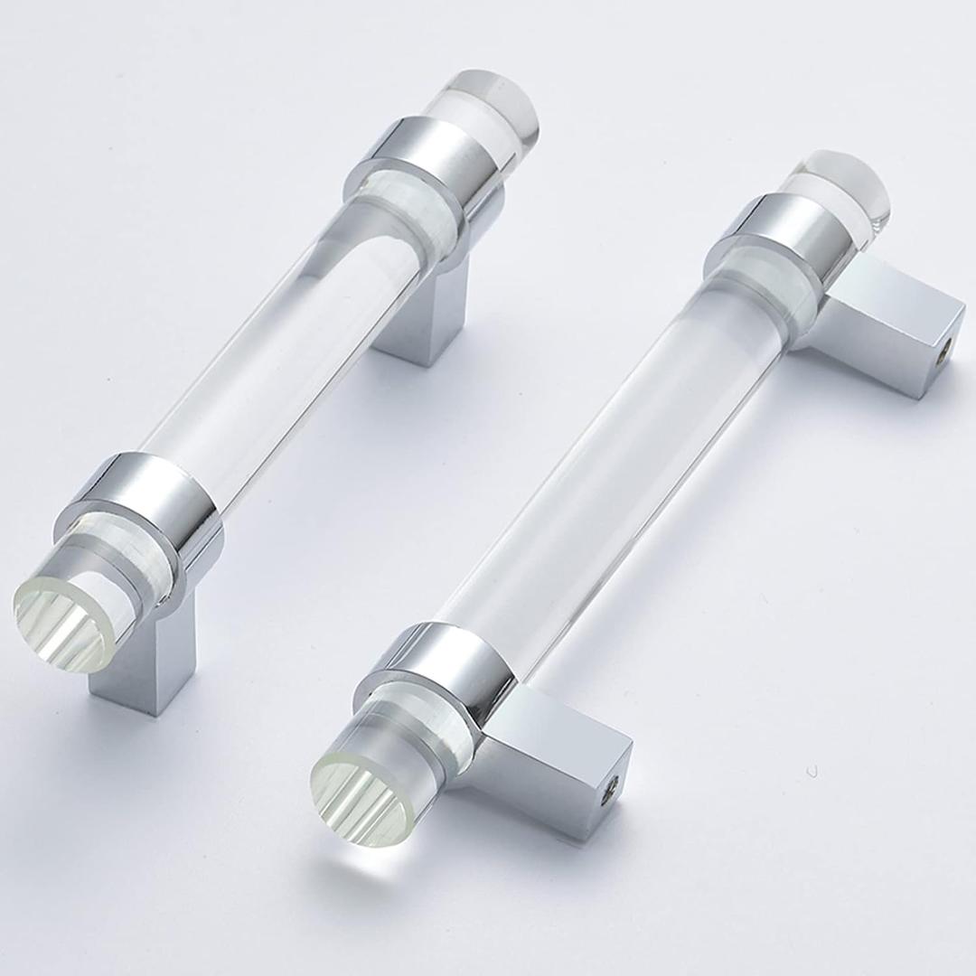 10 Pack Glass Cabinet Pulls, Drawer Pulls and Knobs Crystal Dresser Handles(3 Inch Hole Center), Polished Chrome