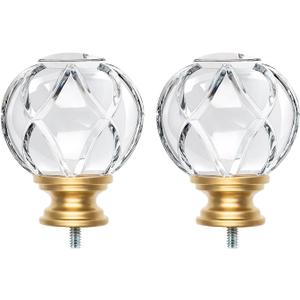 KAMANINA Crystal Netted Texture Replacement Finials for 1 or 7/8 Inch Curtain Rods, Gold Drapery Rod Finials with M6 Standard Screws, Set of 2