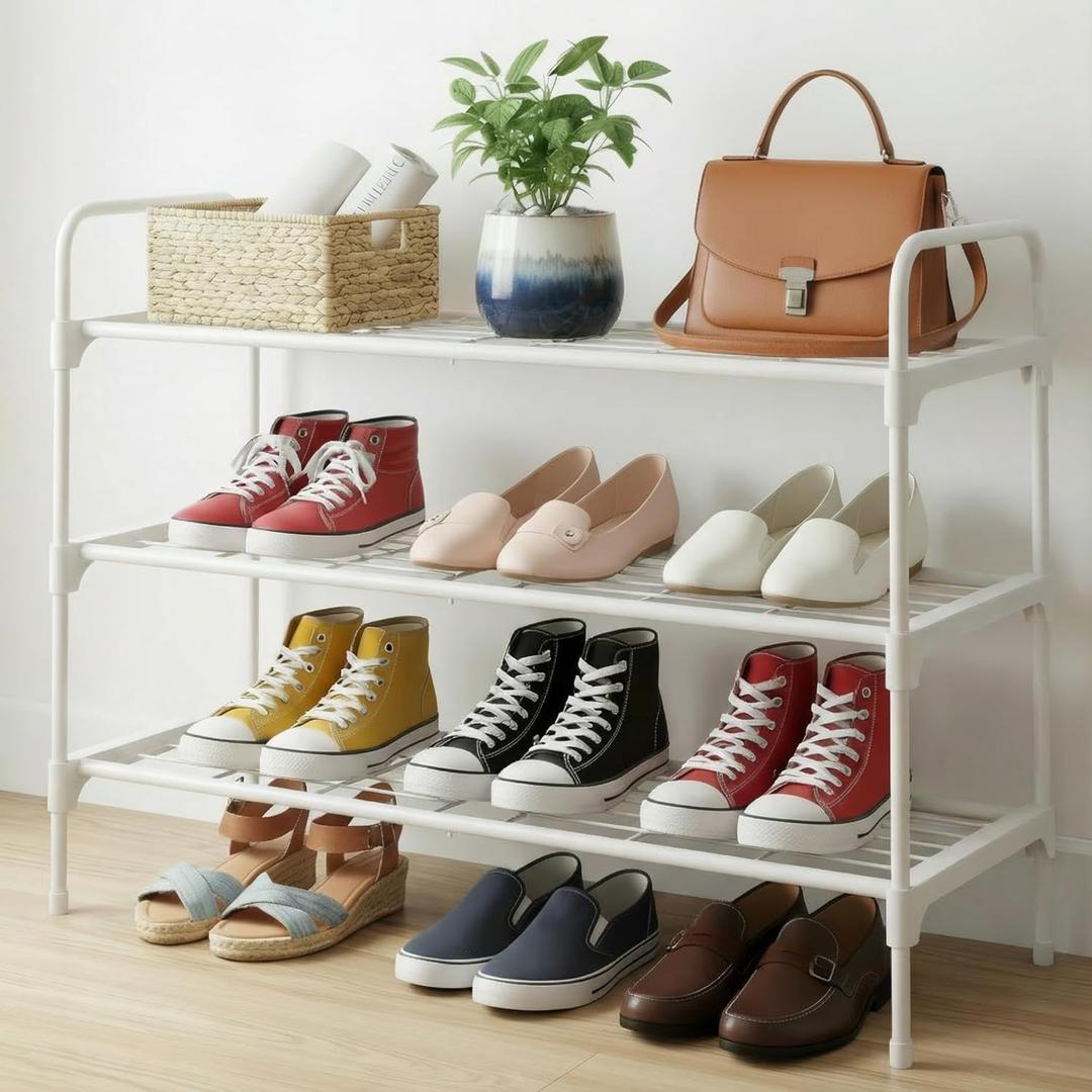 3-Tler Shoe Rack Organlzer, Rustproof lron, Spaclous Shoe Storage Shelf for Closet or Entryway, Fits Sneakers & Slippers, White ((3t White)27.6" X 11.8" X 22")