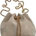SweatyRocks Women's Mini Bucket Bag Drawstring Crossbody Shoulder Purses with Chain Strap (Khaki)