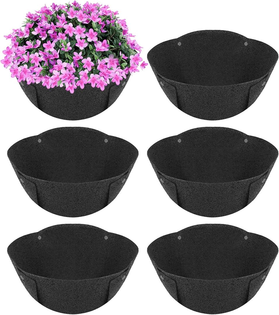 HKZ Hanging Planter Basket Liners - 6 Pack 14 Inch Round Fabric Liners for Hanging Baskets, Replacement Coco Fiber Liner, Durable Non-Woven Liners for Hanging Baskets Planters Flowers, Plants (Black)