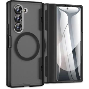 Caka for Samsung Galaxy Z Fold 6 Case [Magnetic Charging] [Hinge Protection] [Built-in HD Screen Protector] Translucent Hard Shockproof Magnet Phone Cover for Fold6 - Black