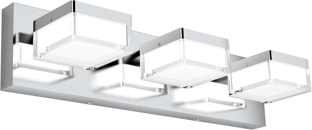 SOLFART Bathroom Vanity Light Fixtures Modern Led Vanity Light for Mirror for Bathroom 3 Lights Gloss Chrome 18.1 Inch 9608-3T-ND