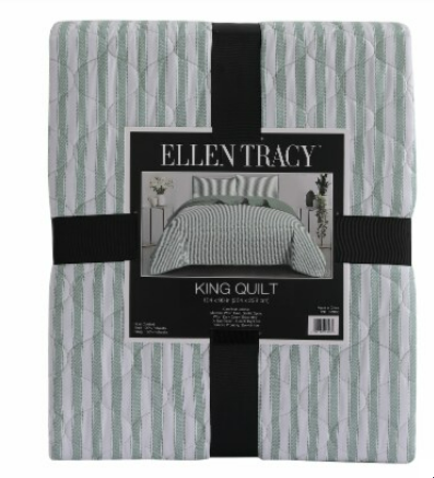 Ellen Tracy Quilt - King, Green Stripe