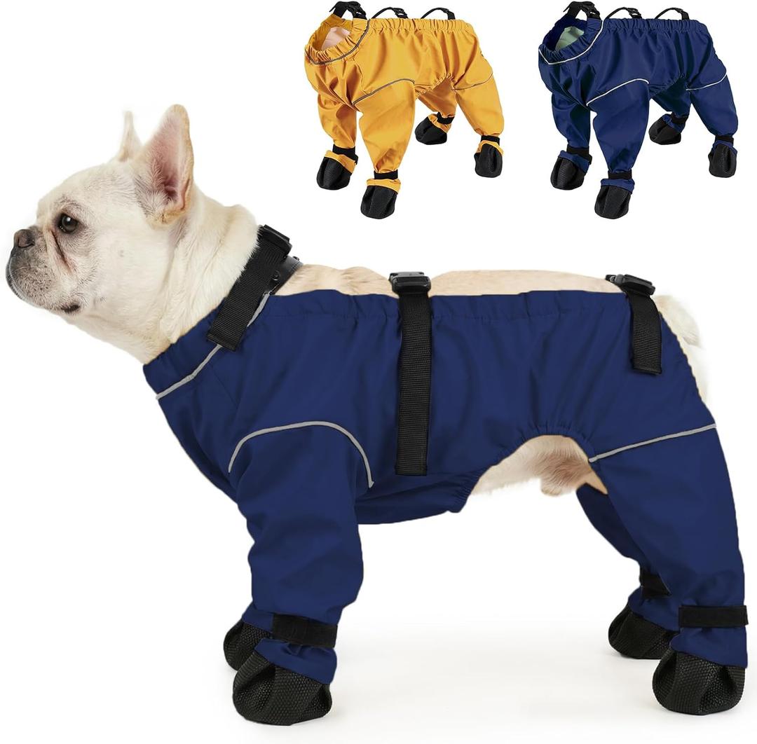 Waterproof & Dirt-Proof Dog Rain Boots for Small Medium Dogs  Adjustable One-Piece Paw Protectors with Reflective Strips and Non-Slip Soles for Rain Snow, Blue L