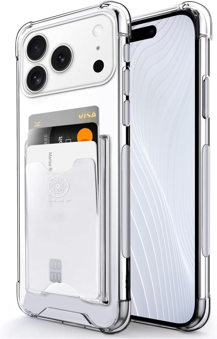Shields Up Designed for iPhone 17 Pro Max Case, Minimalist Wallet Case with Card Holder, [Drop Protection] Slim Protective Cover for Apple iPhone 17 Pro Max 6.9 inch - Clear