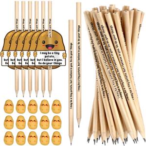 Jetec 50 Sets Inspirational Potato Pencil with Funny Erasers and Positive Thank You Card Motivational Gifts for Teachers Volunteers Team Employee Coworkers Students Graduation Party Favors