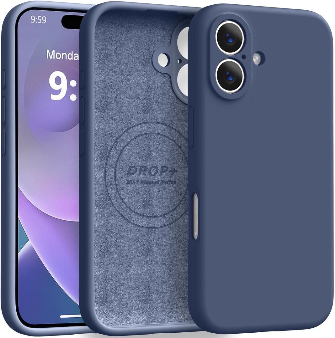 Ktele Magnetic for iPhone 16 Case [Compatible with Magsafe] [Premium Silicone Satin-Smooth Touch] Slim Shockproof Anti-Scratch Microfiber Lining Case, 6.1 inch, Navy Blue