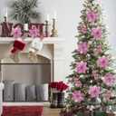 RICHMYC Christmas Flowers Artificial Glitter 24pcs Poinsettia Flowers Berries Christmas Decoration Christmas Tree Ornaments Xmas Wreath Garland Decoration, Pink