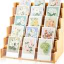 5 Tier Greeting Card Display Stand Wood Color Bamboo and Acrylic Sticker Display Stand Trading Card Holder Retail Photos Shelf for Vendors Craft Collection & Show