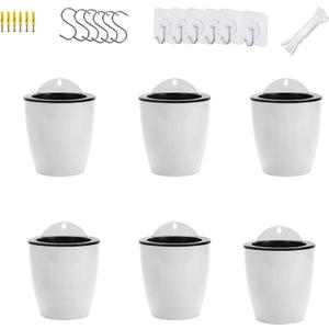 ORIMERC 6 Pack White Self Watering Wall Hanging Planter Pots Vertical Garden Window Mount Indoor Outdoor Plant Flower Basket Kitchen Herbs Balcony Railing Shelf Fence Bedroom Trellis Decor(Medium)