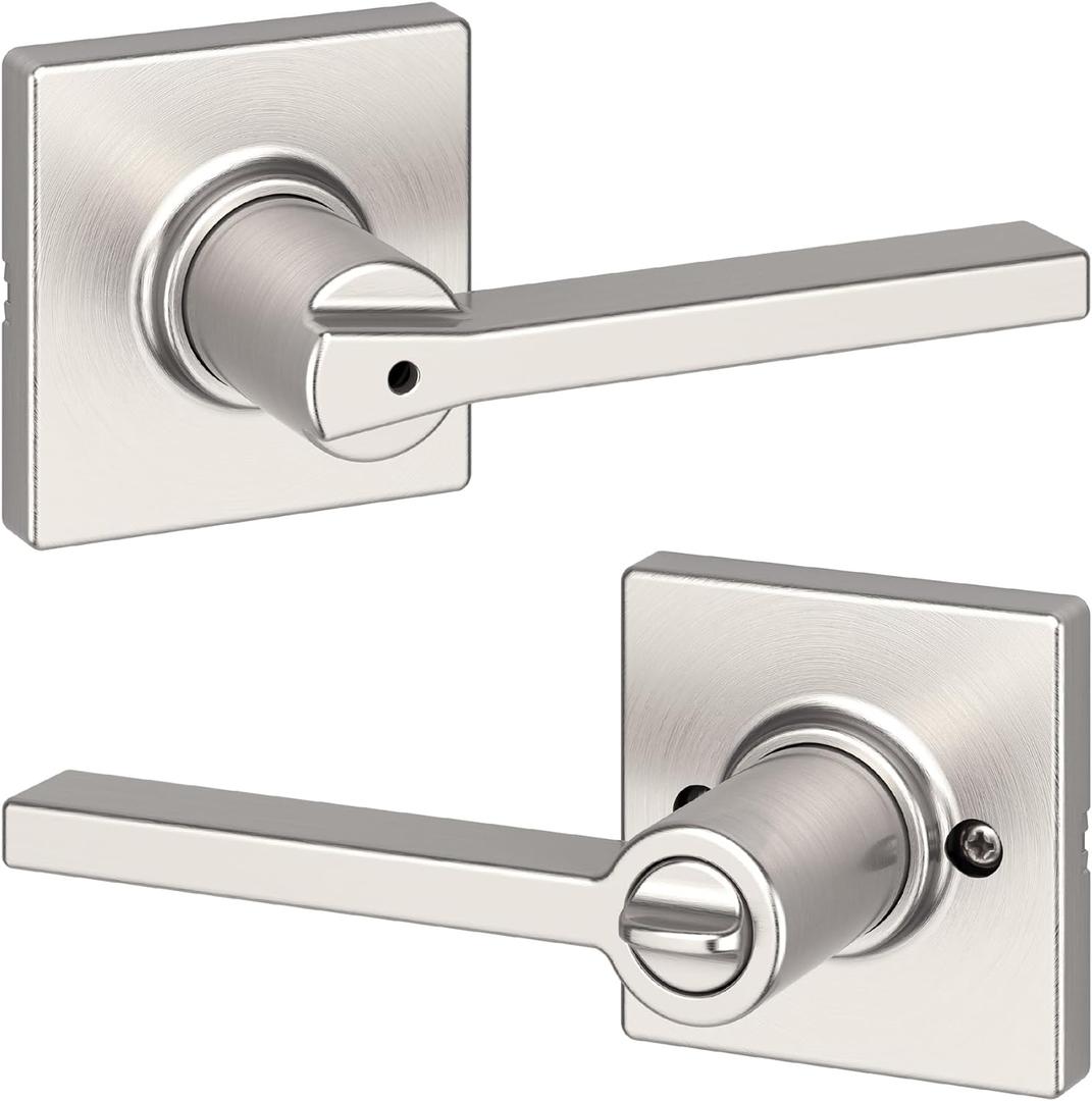 Kwikset Casey Interior Privacy Door Handle with Lock, Door Lever For Bathroom and Bedroom, Satin Nickel Reversible Keyless Turn Lock, with Microban Protection (1 Pack)
