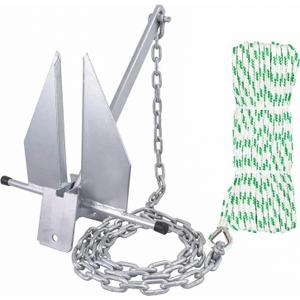Anchor Kit Fluke Anchor with Anchor Chain and Boat Anchor Rope Set for Boats Pontoon, Deck, Fishing, and Sail (For Boats 20-32 FT - 13LB)