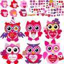24 PCS Valentine's Day Craft Kits DIY Owl Craft for Valentine's Heart Craft Make Your Own Owl Bulk Set for Home Game Activities