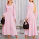 ZESICA Women's Long Sleeve Midi Dresses 2026 Fall Square Neck Swing A Line Wedding Guest Evening Prom Dress (Pink, S)