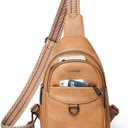 7L Sling Bag for Women Men Crossbody Belt Bag Small Travel Sling Backpack Anti Theft Chest Daypack Purse Faux Leather (Tan)