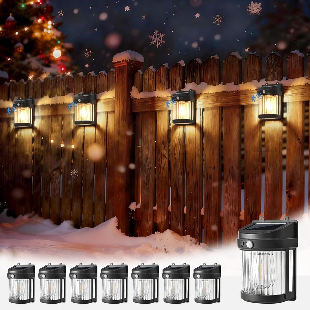 PEVOROS Solar Fence Lights, 8 Pack Christmas Gifts, Solar Motion Deck Lights Outdoor, 3 Modes for Step Wall Shed Patio Front Door Garage (6x3.6x2.2 inch)