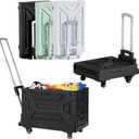 VECELO 23 GAL 2-in-1 Foldable Shopping Cart, Collapsible Utility Cart with Adjustable Handle & 360 Wheels, Dual-Mode Rolling Crate (Basket/Flatbed) for Groceries, Camping, Compact Storage, Black
