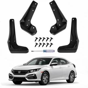 No Drill Mud Flaps for 2017-2021 Honda Civic Hatchback FK7/FK8, OEM Black Mud Guards, Heavy Duty Front & Rear All Weather Splash Guards Set for LX EX EX-L Sport Touring, Not Fit Type R/Sedan/Coupe