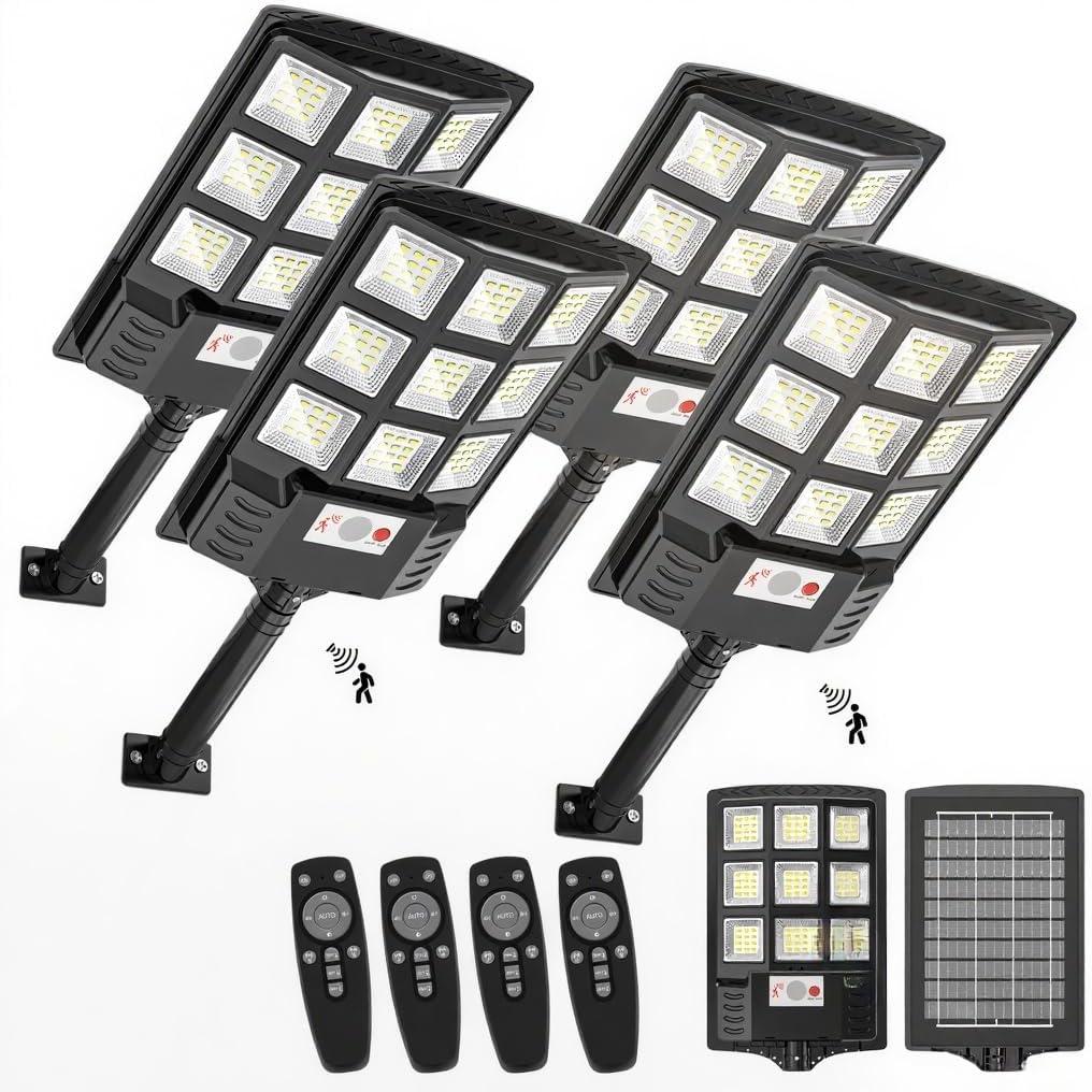 Sunwish Solar Street Light Outdoor, 6500K 5730LEDs Dusk to Dawn Solar Street Lights with Motion Sensor Remote Control, IP66 Waterproof Outdoor Flood Lights for Garden Yard Parking Lot (4PACK)