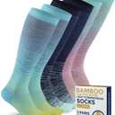 Pembrook Bamboo Viscose Light Compression Socks - 3 Pairs | 8-15 mmhg Compression Socks | Knee High Comfort Support Socks (Blue, S)