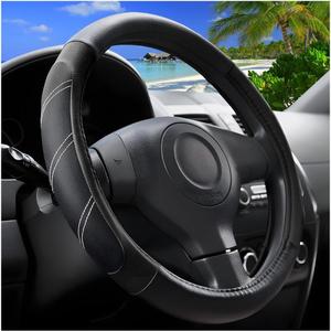 Car Steering Wheel Cover, 15 Inch Carbon Fiber Leather Non-Slip Steering Wheel Protector with Lining, Breathable Automotive Interior Accessories, Universal for SUV RV Truck (Black)
