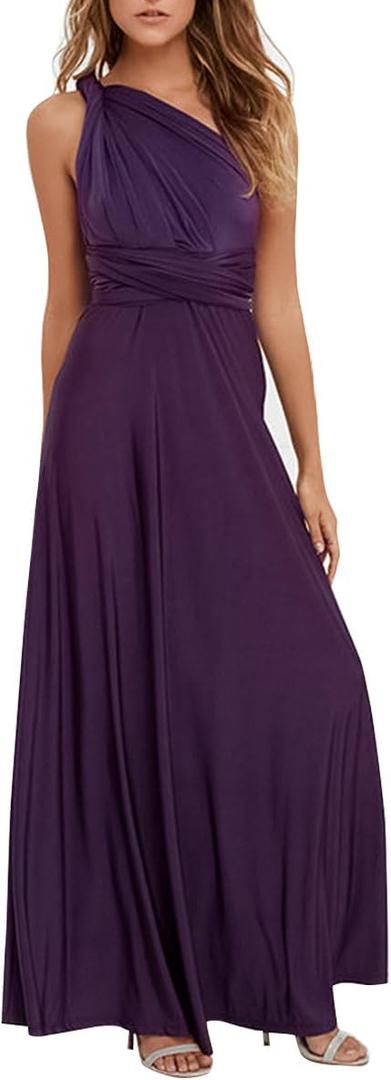 Women Transformer Evening Long Prom Dress Multi-Way Wrap Convertible Floor Length Wedding Halter Maxi Gown High Elasticity , Extra Large,  Deep Purple