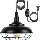 Plug In Hanging Light Fixtures, Black Cage Plug In Pendant Light, Metal Outdoor Chandelier for Gazebo Porch, industrial Farmhouse Hanging Lamp for Kitchen Island Dining Room Bedroom Sink Hallway