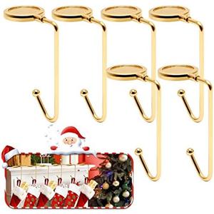 park Christmas Mantle Stocking Holders Set of 6 - Upgrade Non-Slip Fireplace Hangers, Lightweight Metal Hooks for Christmas Party Decoration (Gold)