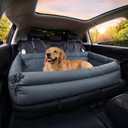 FUNNYFUZZY Large Dog Car Seat for Medium Large Sized Dogs Up to 65 lbs, Waterproof and Washable Leather Dog Booster Seat Car Bed for Travel and Home,Portable and Safety Pet Cars Seat (Slate Blue)