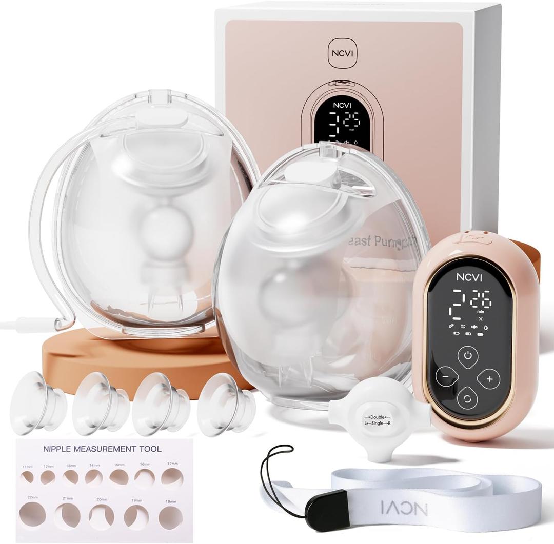 NCVI Ultra-Lightweight Wearable Breastfeeding Pump Hands-Free&Portable, Hospital-Grade Double Electric Breast Pump Come with Leak-Proof Double Fit Flange, 4 Modes 9 Levels, 19/21mm for Small Nipples