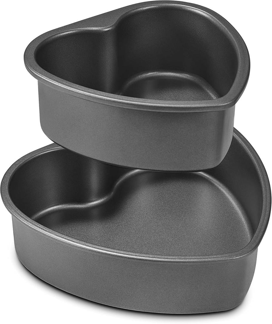 HONGBAKE Heart Shaped Cake Pan, Nonstick 8 & 6 inch Cheesecake Pans Set, Heart Shape Layer Cake Mold, Baking Tin for Valentine's Day, Weddings, 2 Pieces, Heavy Duty, Grey (Gray)