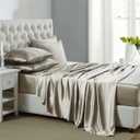 Lanest Housing Silk Satin Sheets, 6-Pieces King Size Satin Bed Sheet Set with Deep Pockets, Cooling and Soft Sheets King - Taupe