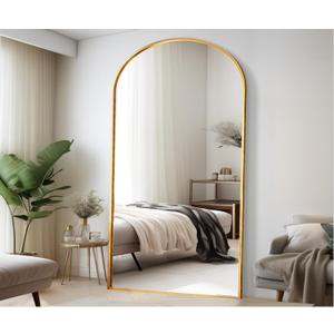 Rowjut Floor Full Length Mirror, Arched Mirrors Full Length 81"x41" Freestanding Large/with Aluminum Frame & Wall Mounted & Hanging or Leaning & Full Body Mirror for Bedroom, (Gold)