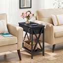 Flip Top End Table with Charging Station, 12" D x 24" W x 24" H, Black