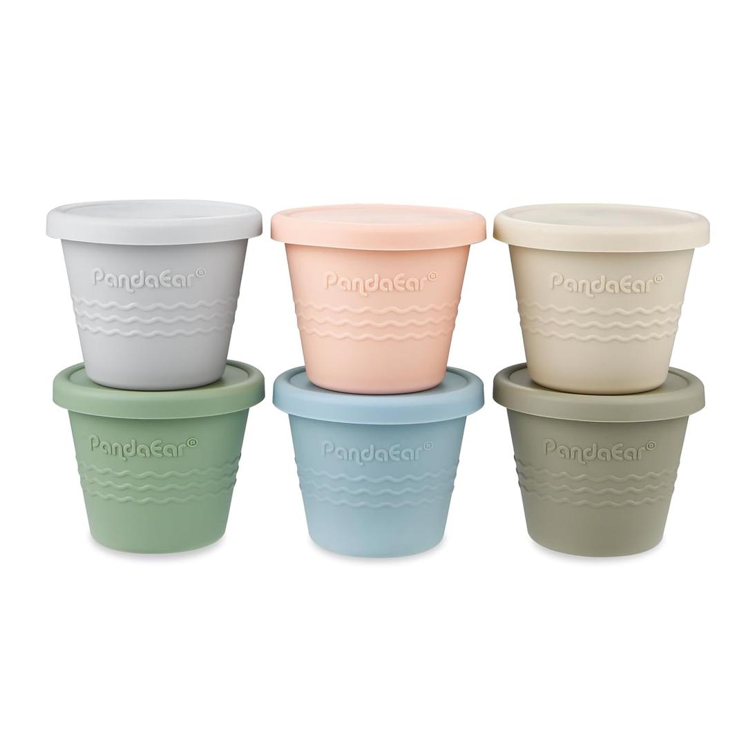 PandaEar 6 Pack Silicone Baby Food Storage Containers, 4 oz Small Food Containers with Lids, Reusable Baby Snack Containers for Kids Toddler, Homemade Baby Food Freezer Storage, Freezer Safe