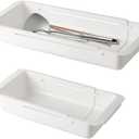 SnowTing 2 PCS Deep Drawer Organizer, 2 Sizes Expandable & Adjustable White Plastic Organizer, Sliding Drawer Storage Bins for Kitchen Utensils, Office Supplies, Cosmetics, Tools