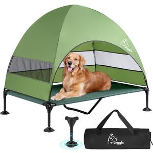 Upgraded Elevated Dog Bed with Canopy, Portable Raised Outdoor Dog Bed with Stable Anti-Slip Feet, Wider Shade Pet Bed Cot, Raised Pet Beds for Large Pets Camping, Indoor & Outdoor Use