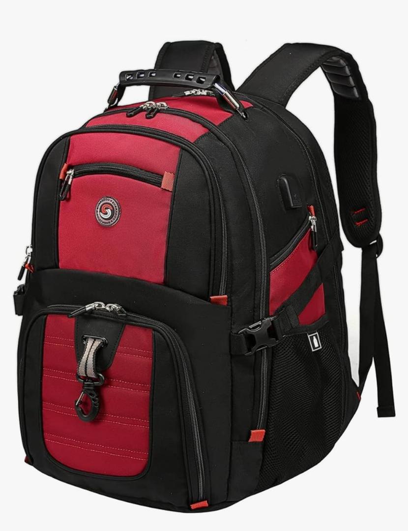Extra Large 50L Travel Laptop Backpack with USB Charging Port, College High School Backpack Airline Approved Business Work Bag Fit 17 Inch Laptops for Men Women,Red