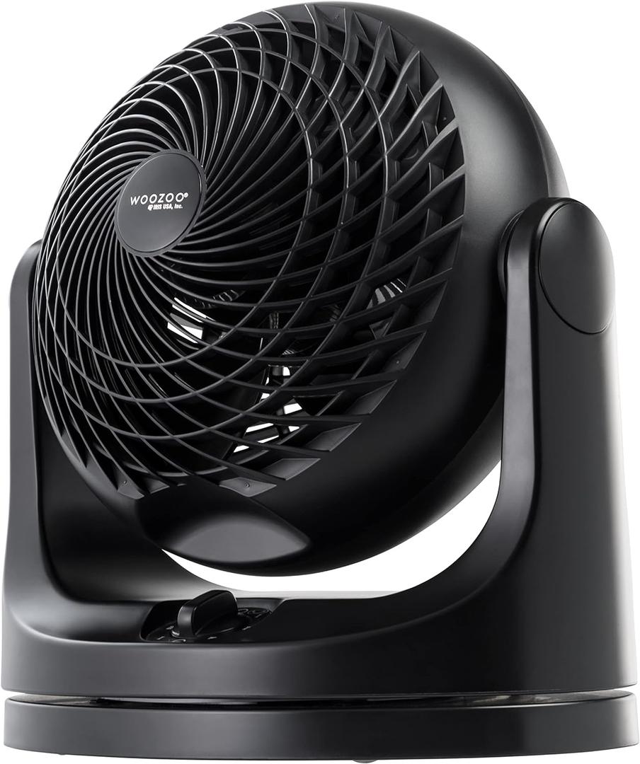 IRIS USA WOOZOO Desk Fan, Oscillating Table Air Circulator, 3 Speeds, 52ft Max Air Distance, 112 Adjustable Tilt, Quiet Motor, Small Fan for Bedroom, Office, Dorm, Black